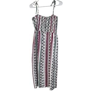 Wrangler Retro Maxi Dress Geometric Print Smocked Bodice Tie Straps